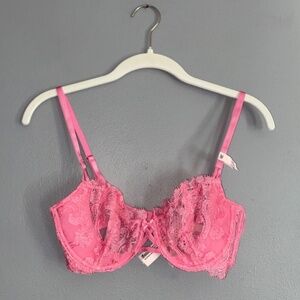 34C Pink DREAM ANGELS Wicked Unlined Boho Floral Embroidery Balconette Bra